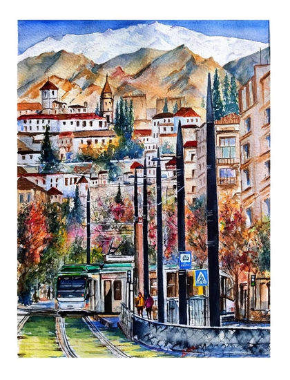 Paisaje urbano de Granada Acuarela Papel Paisaje
