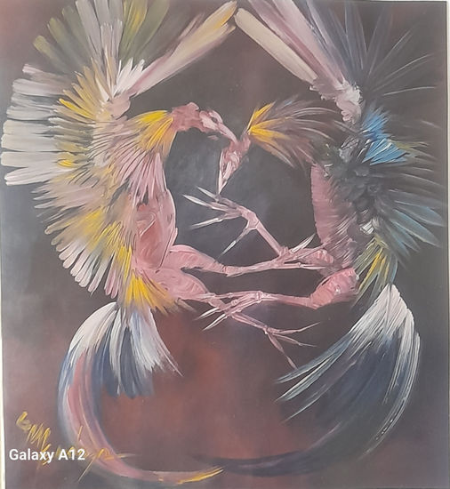 Pelea de Gallos Mixed media Canvas Animals