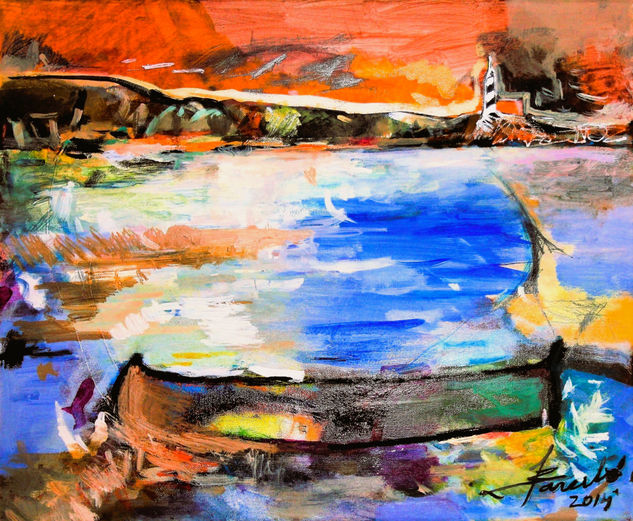 La barca. Oil Canvas Landscaping