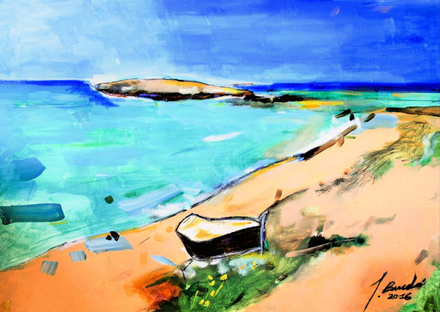 La playa de Bini Gaus Menorca. Óleo Tela Paisaje