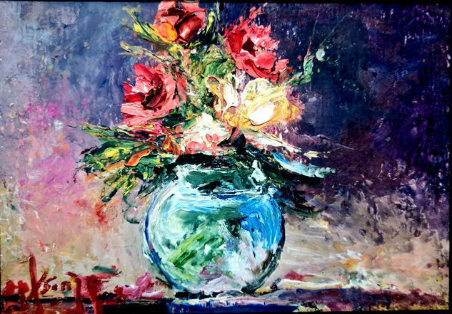 FLOR CON JARRON Oil Canvas Floral Painting