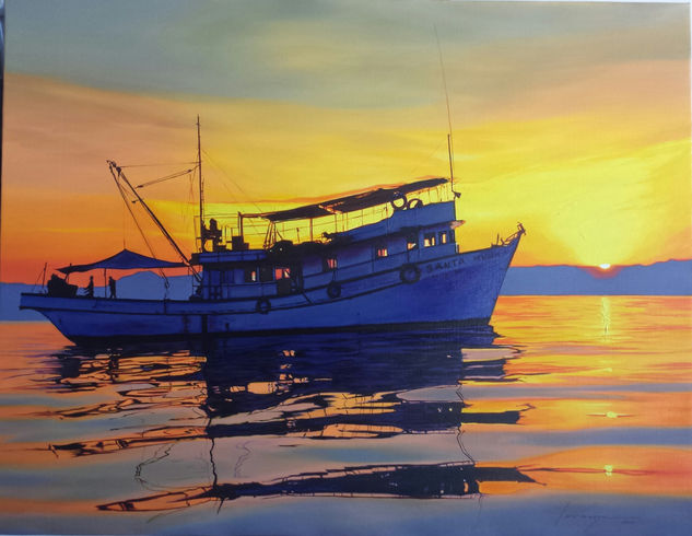 Atardecer en el Santa Mónica Oil Canvas Marine Painting