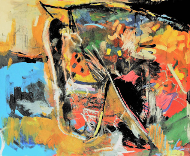 El caballo visto de Perfil. Media Mixta Tela Animales