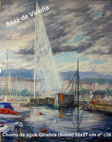 Chorro de Agua Ginebra (Suiza) 35x27 cm nºc38 Oil Canvas Landscaping