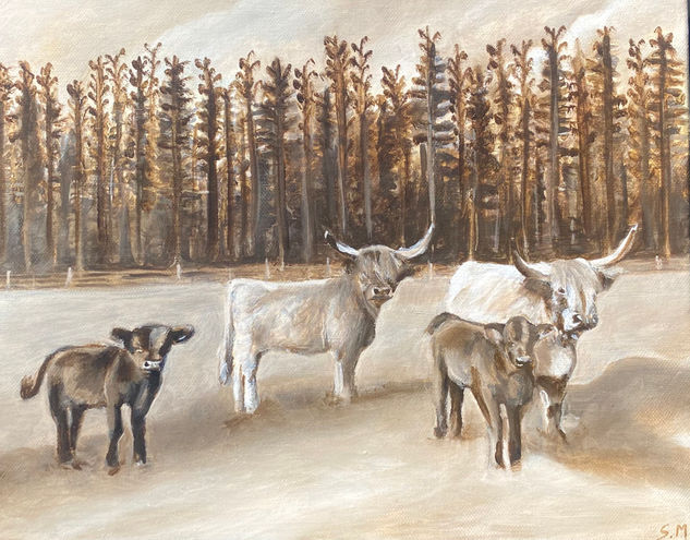 Paisaje con vacas Oil Canvas Animals