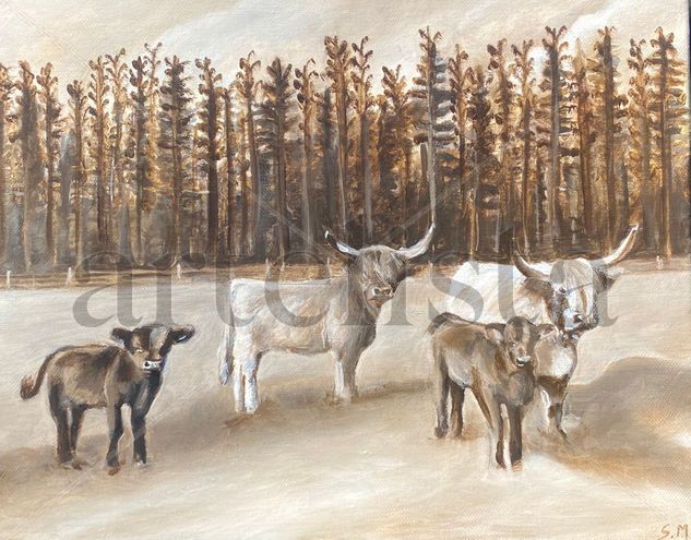 Paisaje con vacas noruegas Óleo Lienzo Animales