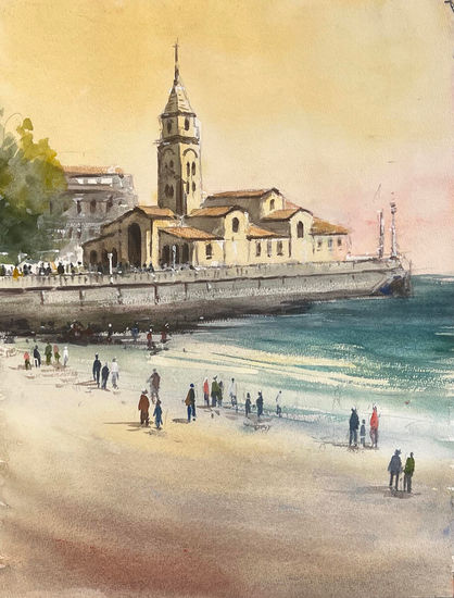 PLAYA SAN LORENZO Watercolour Paper Marine Painting