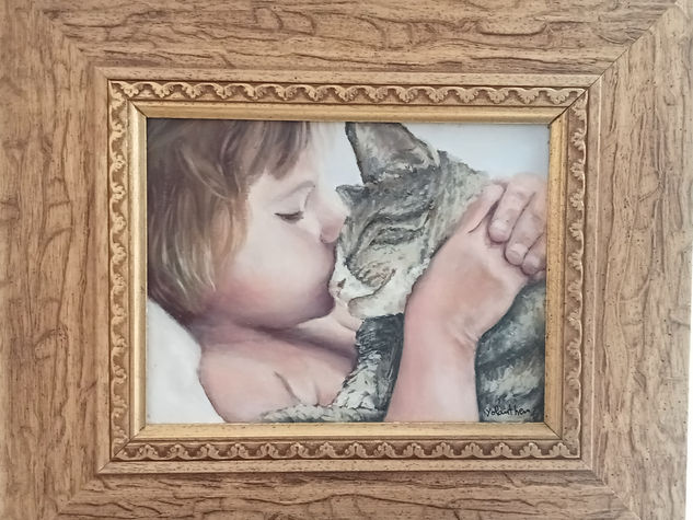 Amor felino Oil Panel Portrait