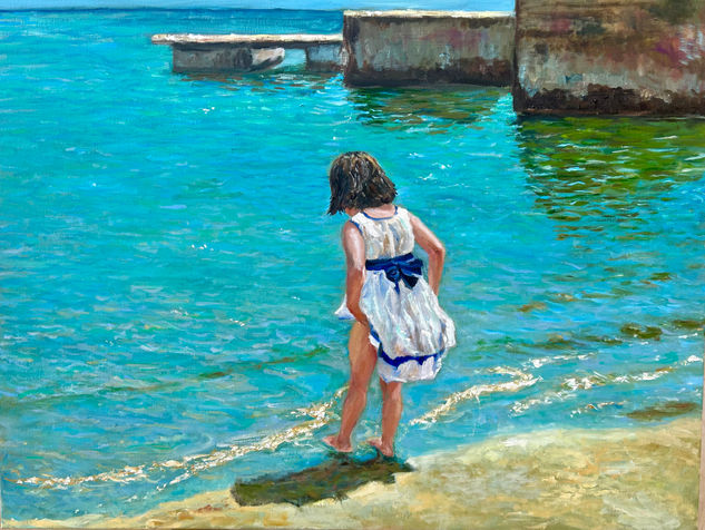 La caricia del mar azul Oil Canvas Figure Painting