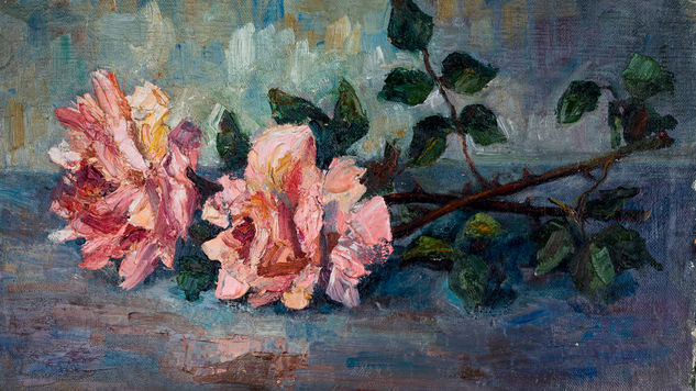 Dos rosas rosa Óleo Lienzo Floral