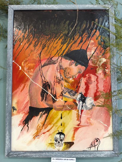 El artista en su tinta Mixed media Panel Figure Painting
