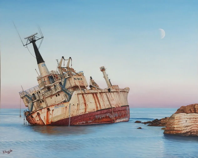 Barco abandonado Óleo Lienzo Marina