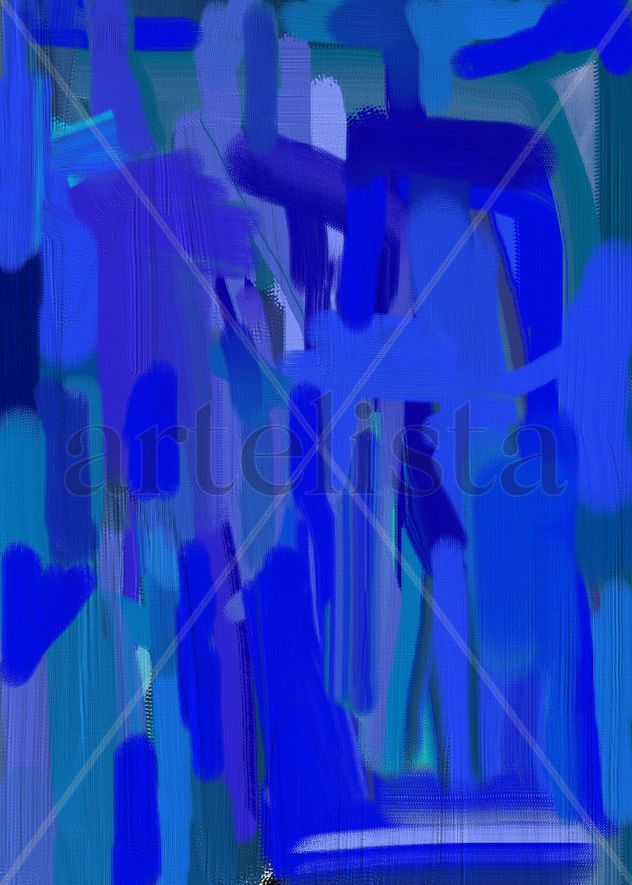 abstracto expresionista - los colores solitarios - azul. faro en las tinieblas
