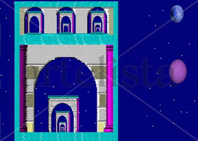 abstracto lírico - sol azul y luna rosa