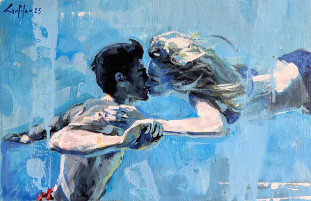 Besandonos bajo el agua Oil Canvas Marine Painting