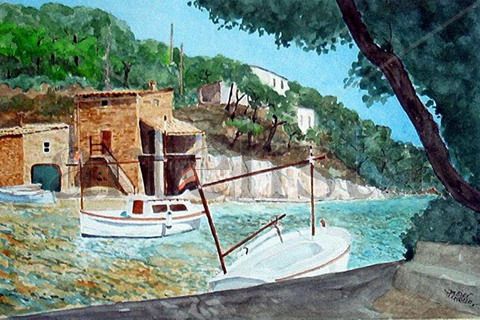 Cala Figuera, Santañy ,Mallorca. Watercolour Paper Landscaping