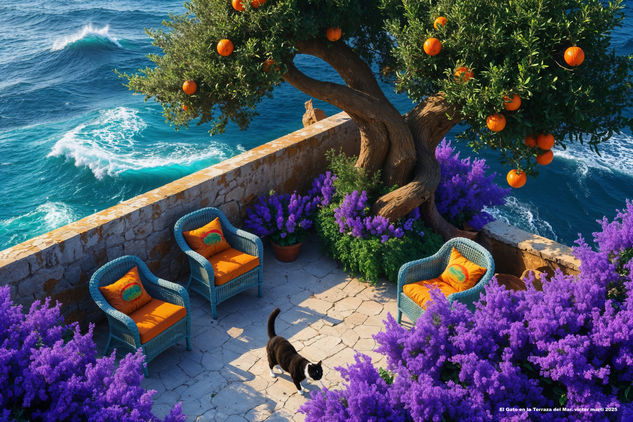 El gato en la terraza del mar 