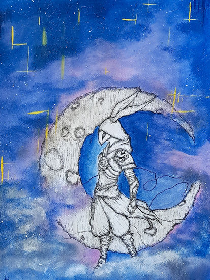 Rabbit moon Acrílico Papel Otros