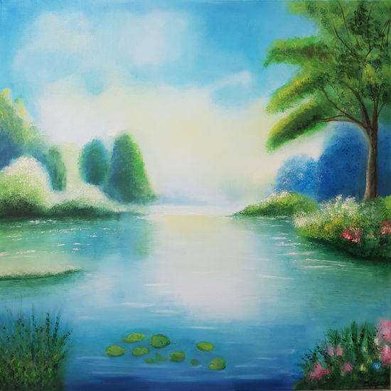 Verano en el lago Óleo Lienzo Paisaje