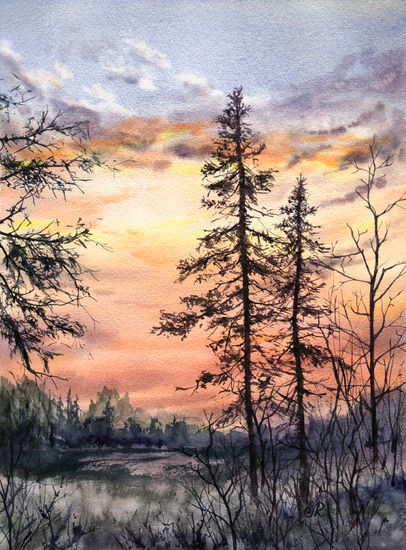 Paisaje Atardecer Watercolour Paper Landscaping