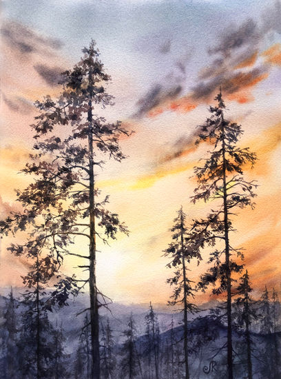 Paisaje Atardecer Watercolour Paper Landscaping