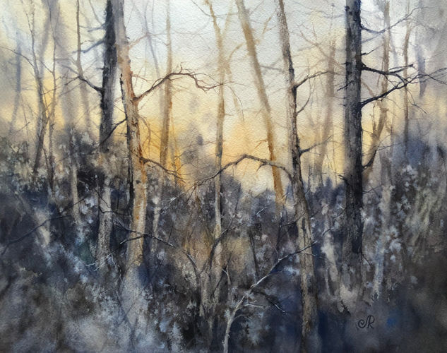 Paisaje Bosque Acuarela Papel Paisaje