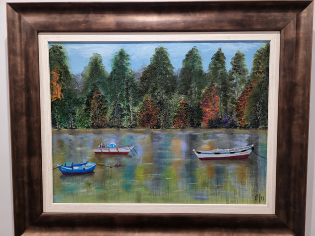 Barcas en el lago Oil Canvas Landscaping