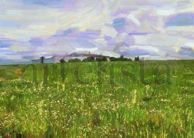 imprexpresionismo - cortijo, hierba de abril y jaramagos blancos
