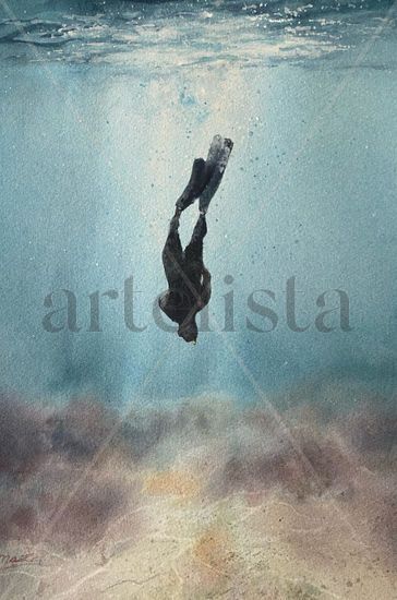 Hacia el fondo del mar Watercolour Paper Marine Painting