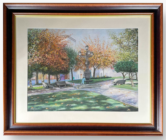 Paseo por la plaza Pastel Papel Paisaje