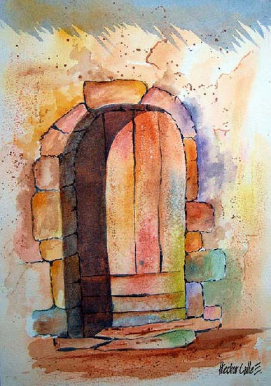 Puerta antigua Acuarela Papel Otros