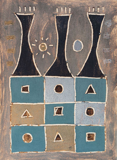 CHIMENEAS AL ATARDECER Mixed media Paper Figure Painting