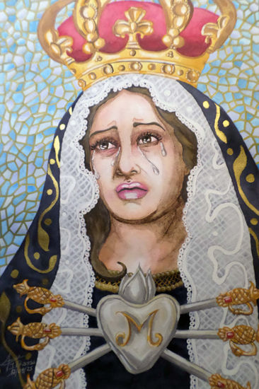 Virgen Dolorosa Watercolour Paper Portrait