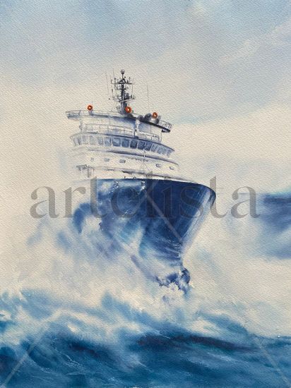 El remolcador Watercolour Paper Marine Painting