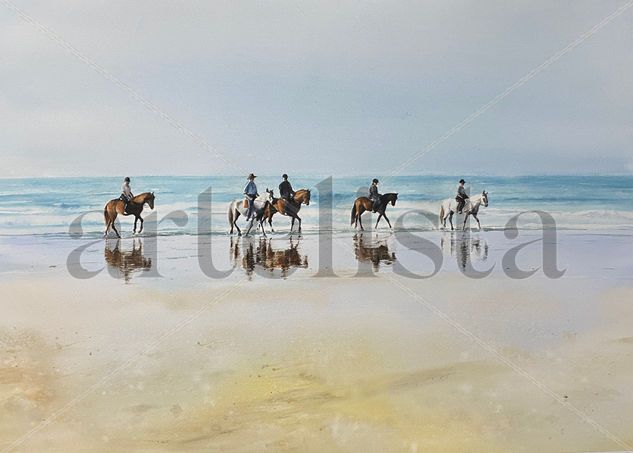 Paseo por la playa Watercolour Paper Marine Painting