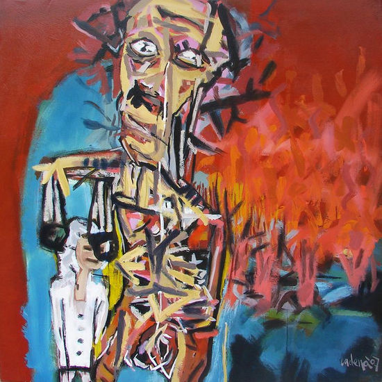 Mujerzuela con balanza Acrylic Textile Portrait