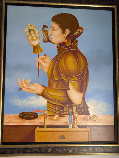 Guerrero con armadura Oil Panel Figure Painting