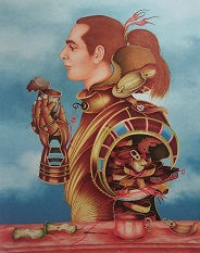 Carlos Buro Guerrero con armadura Oil Panel Figure Painting