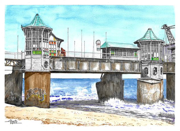 Viña del Mar, muelle Vergara Mixed media Paper Marine Painting