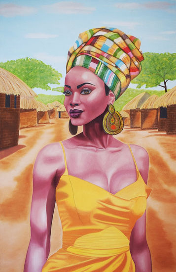 Kenia: Guardiana del Sol Oil Textile Portrait