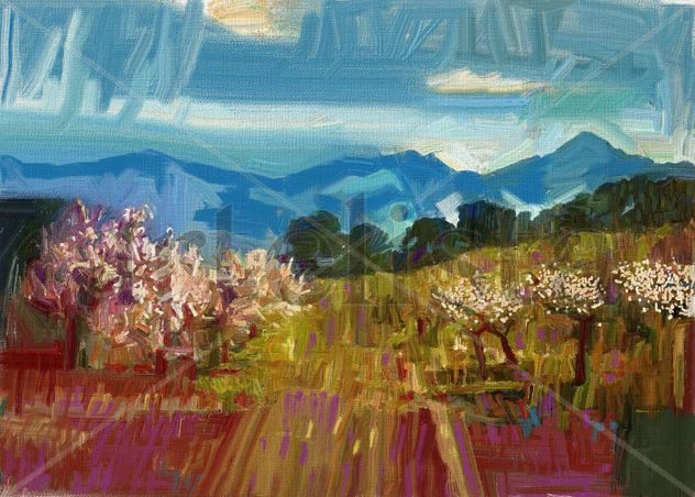imprexpresionismo - huerta con camino almendrado