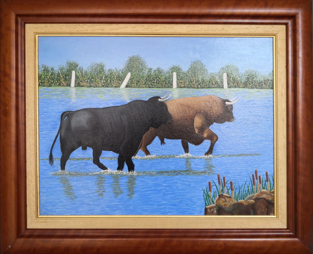 Refrescándose en el río Oil Panel Animals