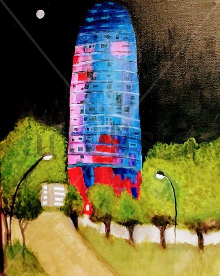 Torre Agbar Barcelona Acrylic Canvas Landscaping