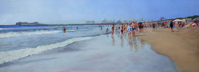 ORILLA CONCURRIDA Oil Panel Marine Painting
