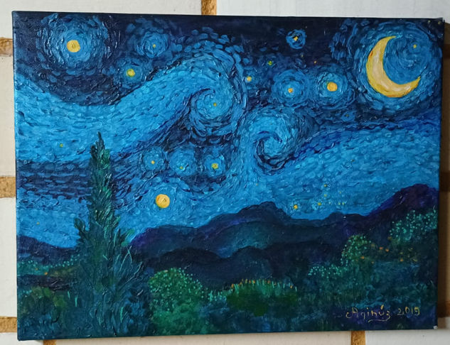 Stary stary night en La Calera Watercolour Canvas Landscaping