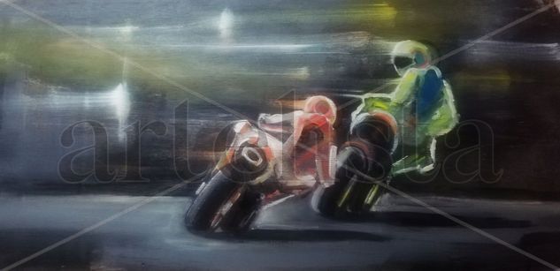 Dos Motos Óleo Tabla Deportes