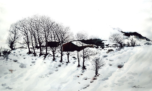 Nevada en la montaña asturiana Watercolour Paper Landscaping