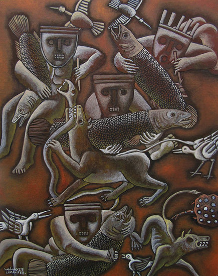 Pesca en el Amazonas Oil Canvas Figure Painting