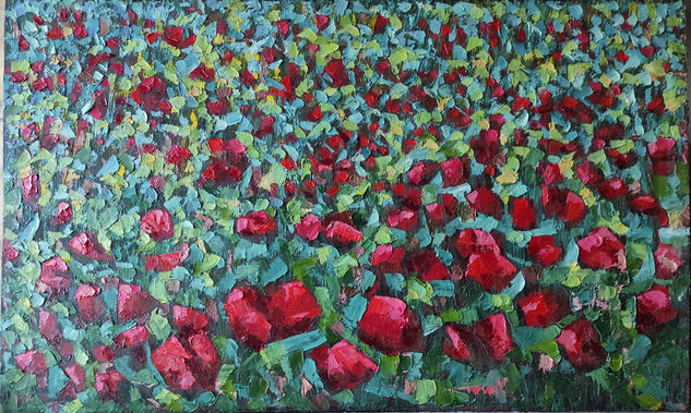 "...Y estas amapolas, esparcidas en el campo..." Oil Card Floral Painting