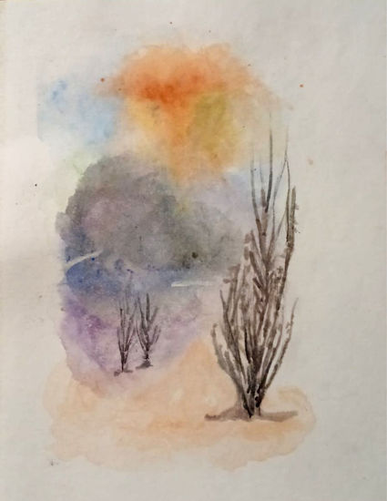 atardecer Acuarela Papel Paisaje